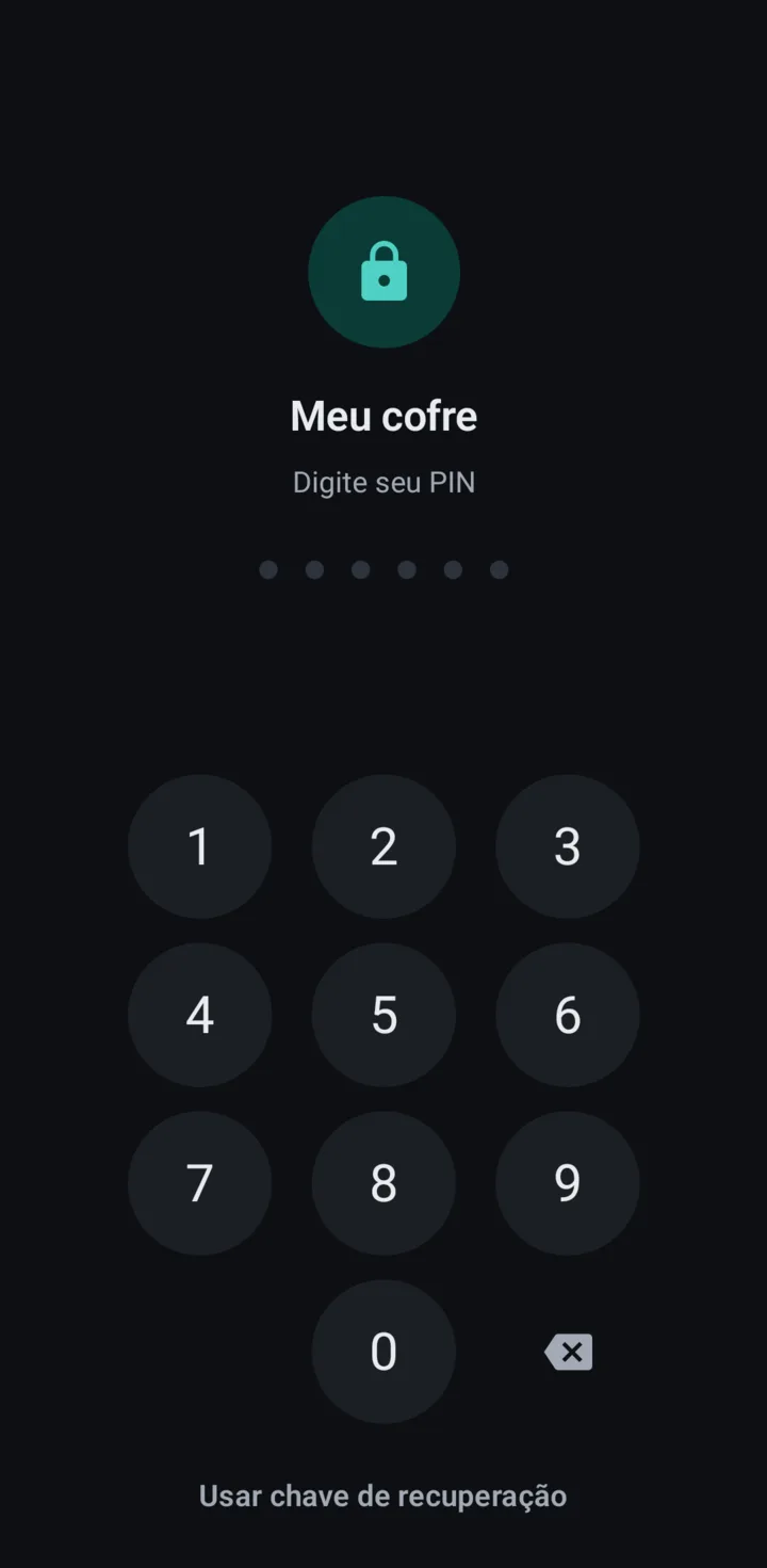 Tela de desbloqueio do Fort com o teclado de PIN
